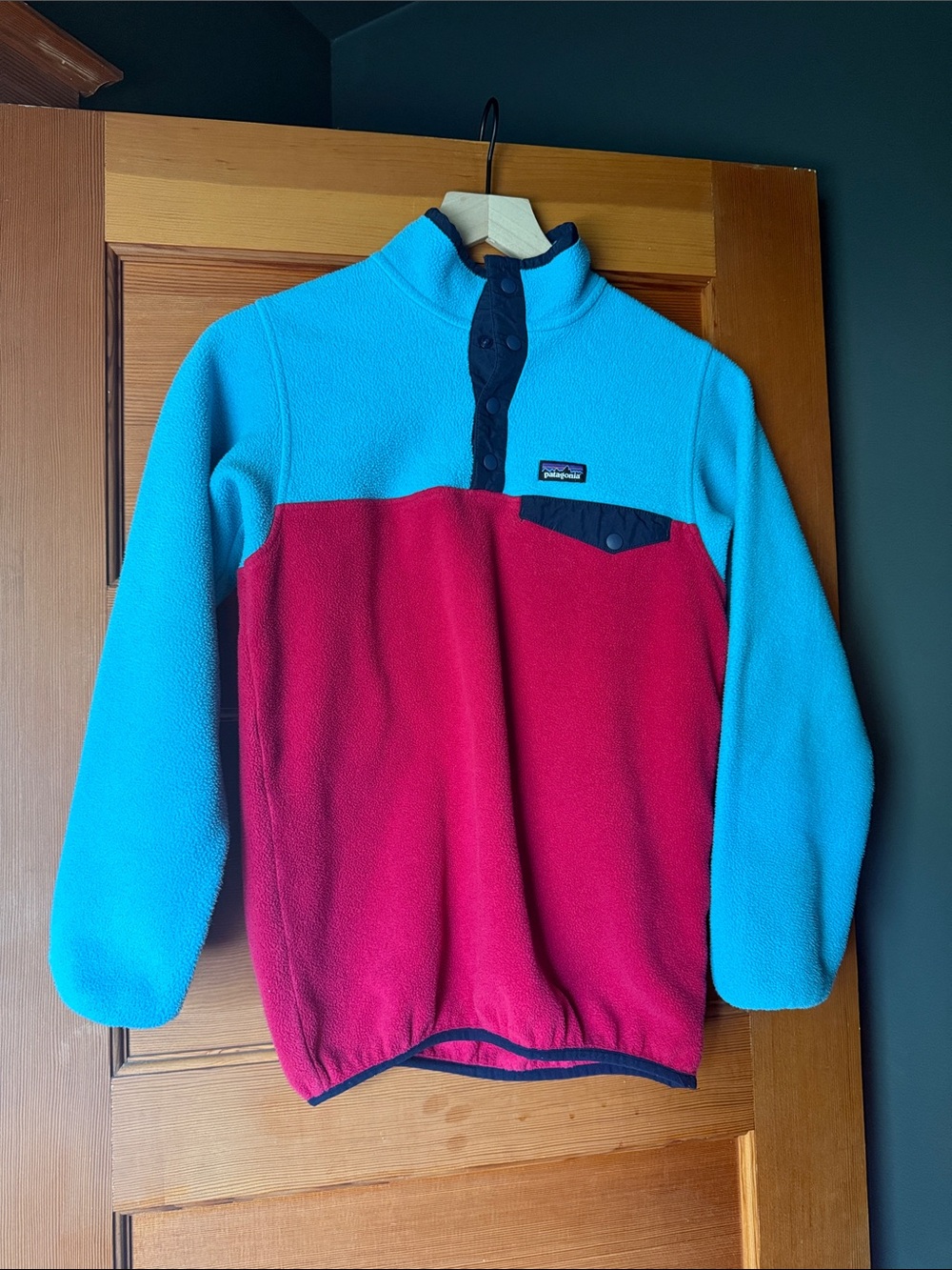 Patagonia Snap-T Fleece Pullover - Aqua & Raspberry KIDS XL/ADULT XS